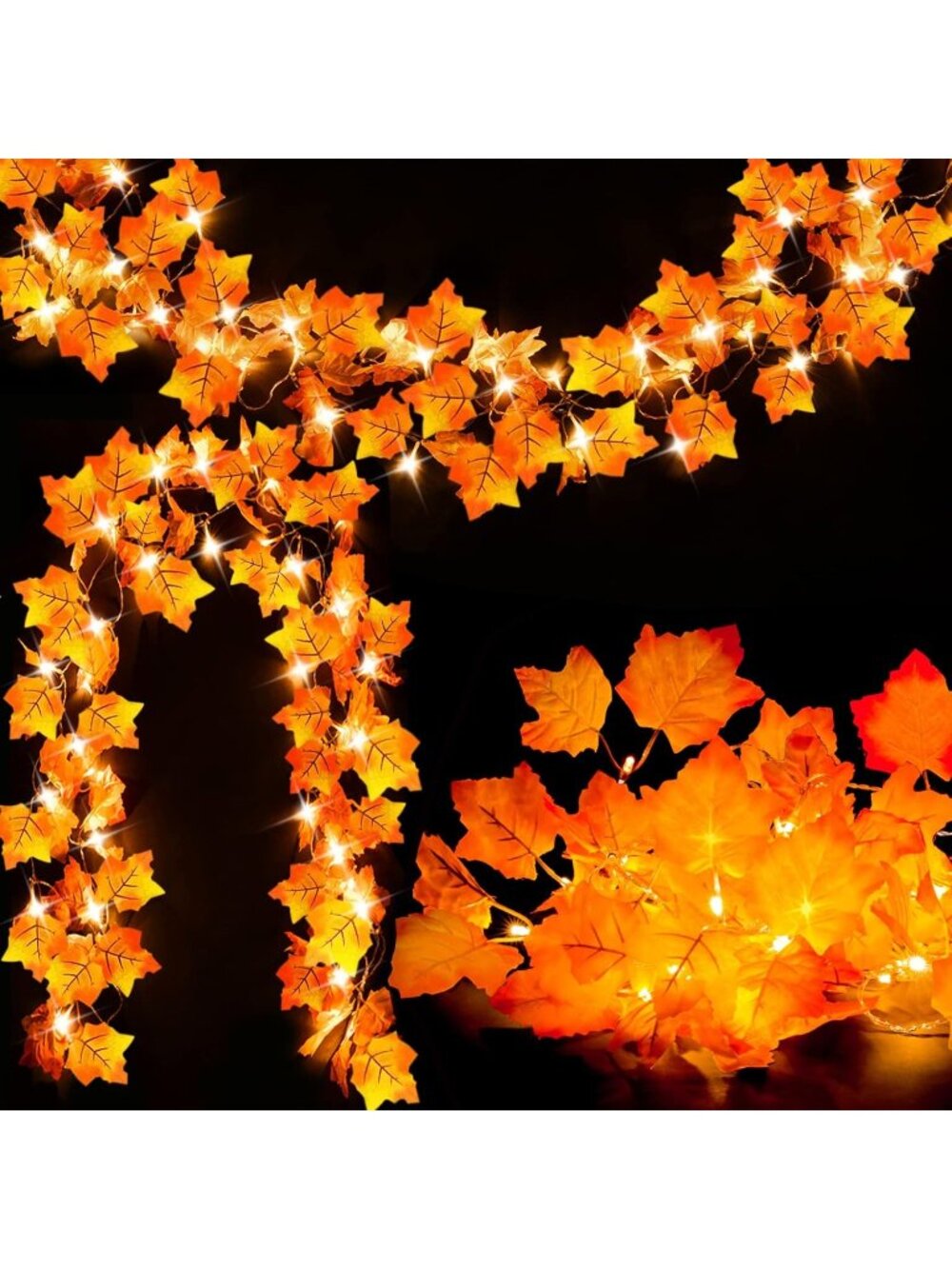 2-Pack Lighted Fall Garland Total 16.4ft 40 LED Autumn String Lights Fall Decor